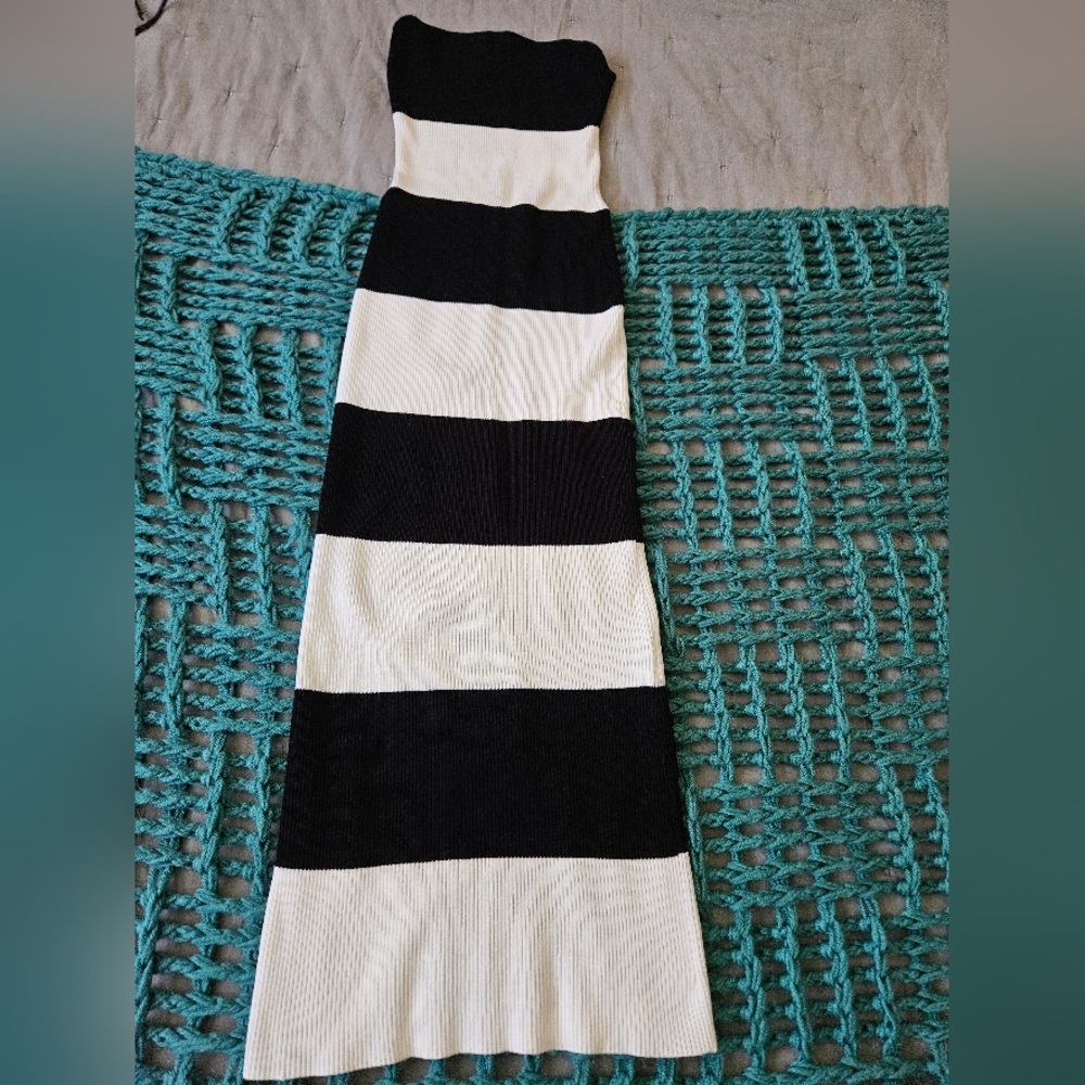 Black and White Striped Tube Dress